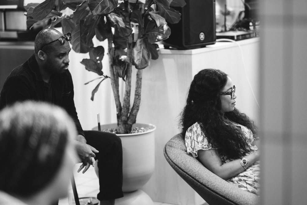 In conversation during a salon evening